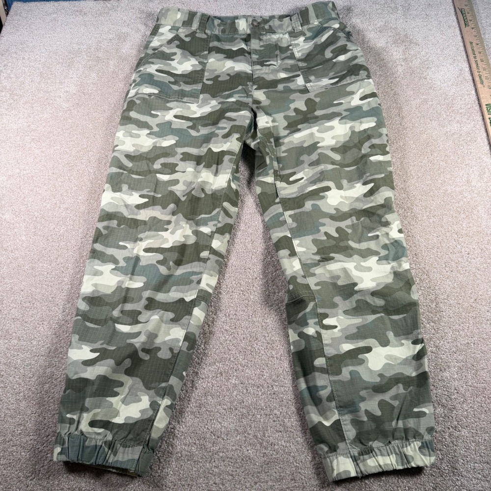 Eddie Bauer Camo Jogger Pants Womens 10 (32x27) Green Ripstop Utility Cargo READ